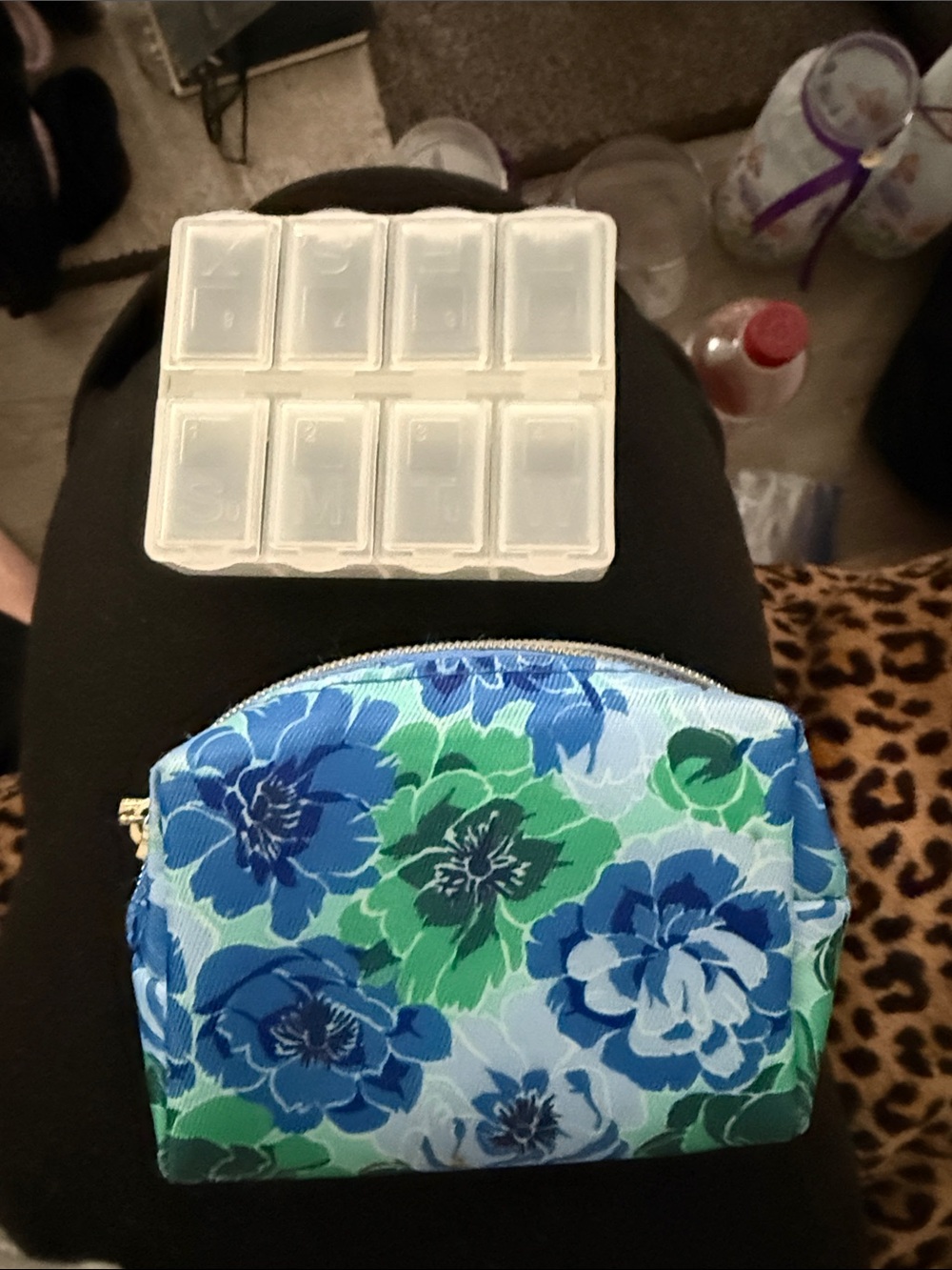 Blue & Green Floral Zip Pouch